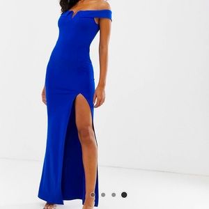 Scarlet Rocks Bardot Maxi Dress in Cobalt (ASOS)